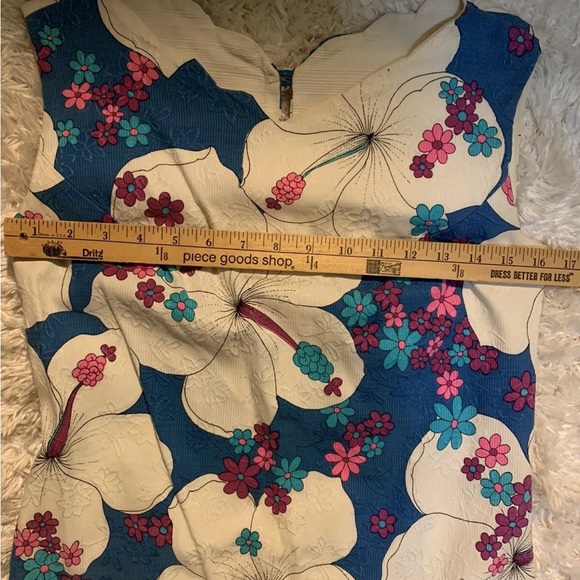 1960’s Vintage Hawaiian Surf Blue White Psychedelic Scalloped Hem Mini Dress EC - Picture 12 of 15